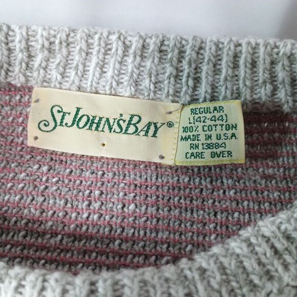 St Johns Bay Southwest Knit Sweater L 42-44 Gray 100% Cotton USA Vintage - Picture 6 of 11